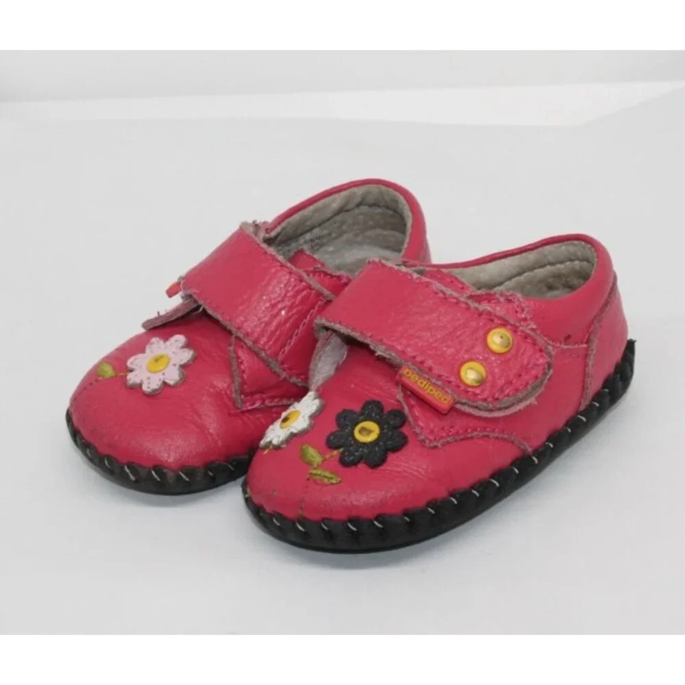 Pediped Flex 12-18 Months Infant Girls Mary Janes Pink Flower Leather Shoe